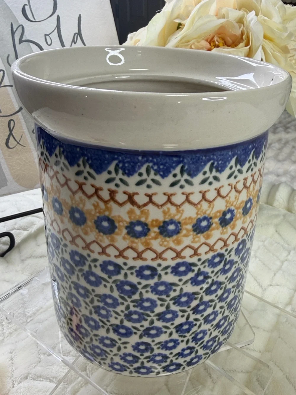 BOLESLAWIEC  Handmade Ceramic Floral Pattern Vase Utensil Jar